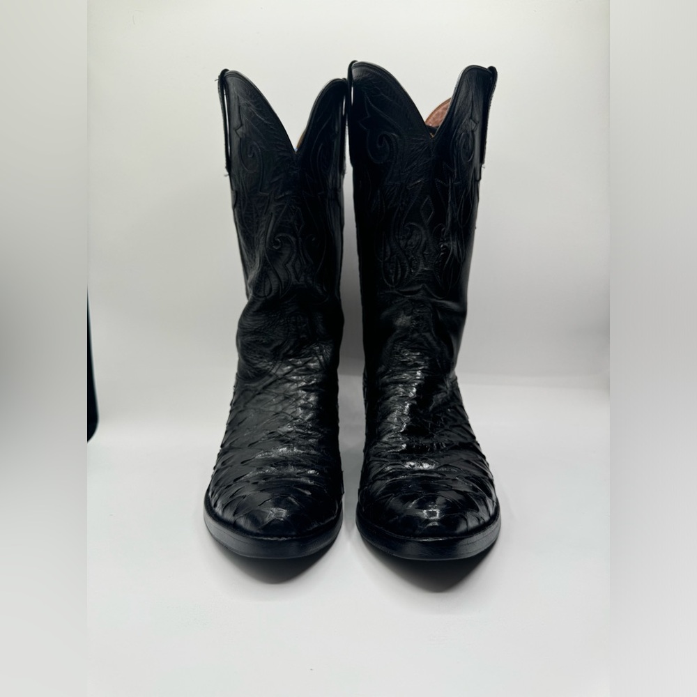 Lucchese Crocodile Western Boots Black Leather Cowboy Boots 8 1/2
